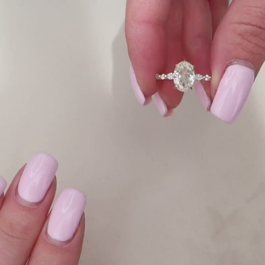 1.0 - 3.0 CT Oval Pave Hidden Halo Moissanite Engagement Ring